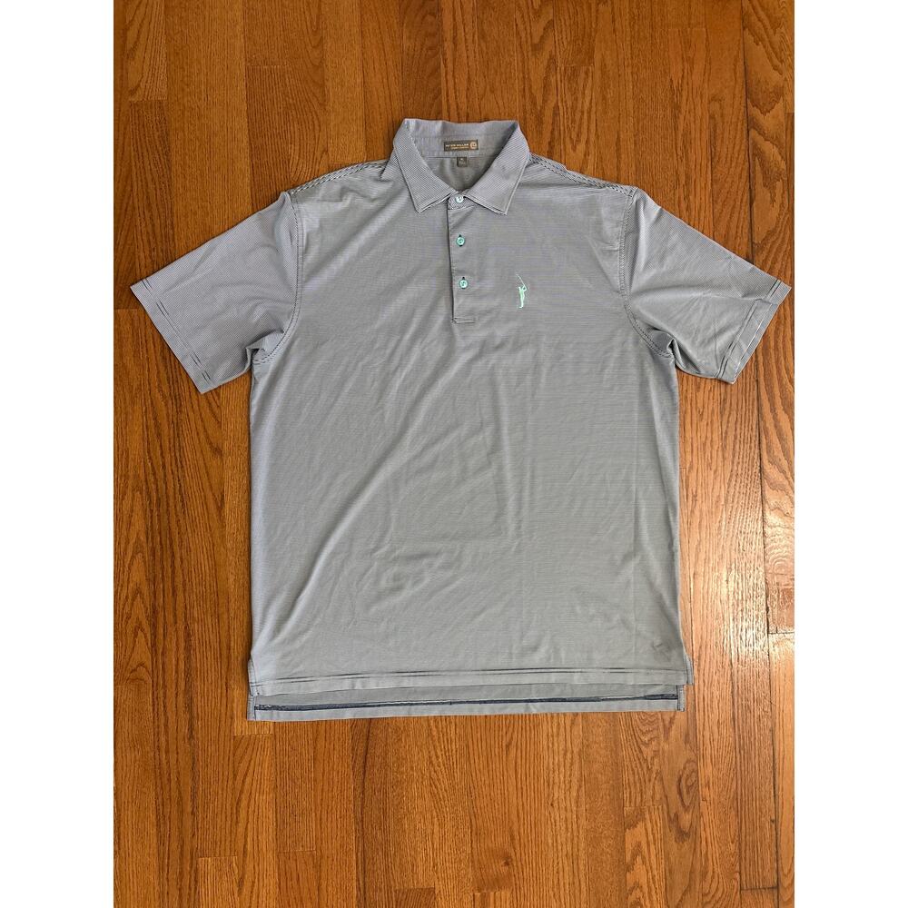 Peter Millar Summer Comfort Black White Stripe Polo Embroidered Golfer Men's‎ XL